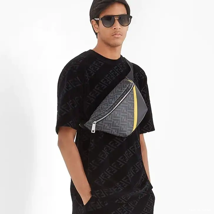 Affordable HOT In Black Yellow Belt Fendi Bag Motif FF Fabric 0419